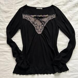 Axes Femme Black embellished bib with floral and lace details Size medium